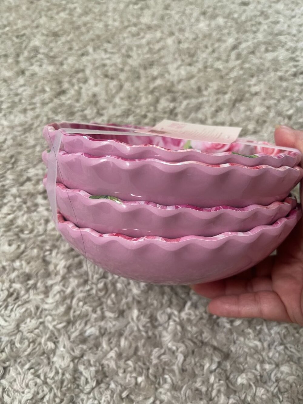 Paris Hilton Jadore Pink Rose Plates Bowls Set 8pc Scalloped Thats Hot - Picture 8 of 8